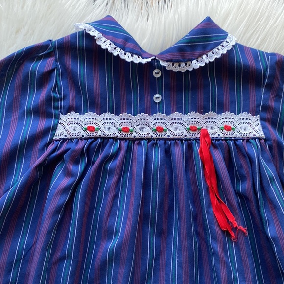 Vintage 70s Miniatures in Fashion striped lace tiered collared dress 3/4T - Picture 2 of 10
